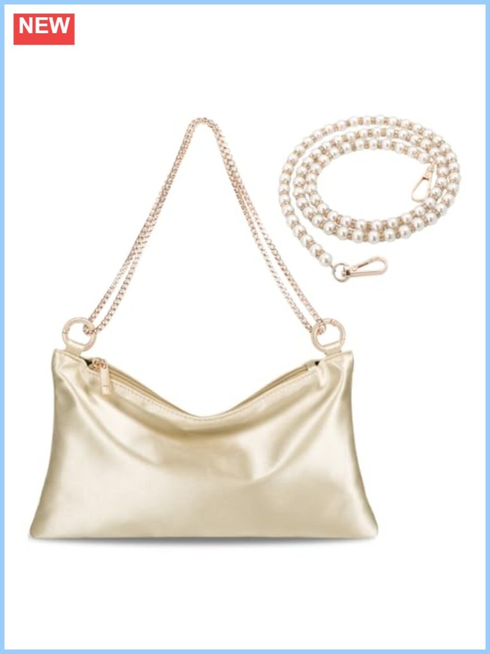 Satin Evening Clutch Purse with 2 Detachable Chains Formal Wedding Bag
